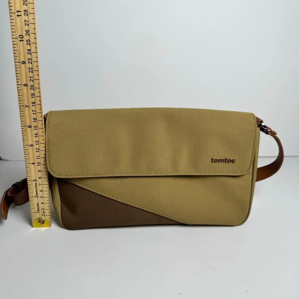 tomtoc Canvas Crossbody Shoulder Messenger Bag Khaki Brown Tablet Travel Case